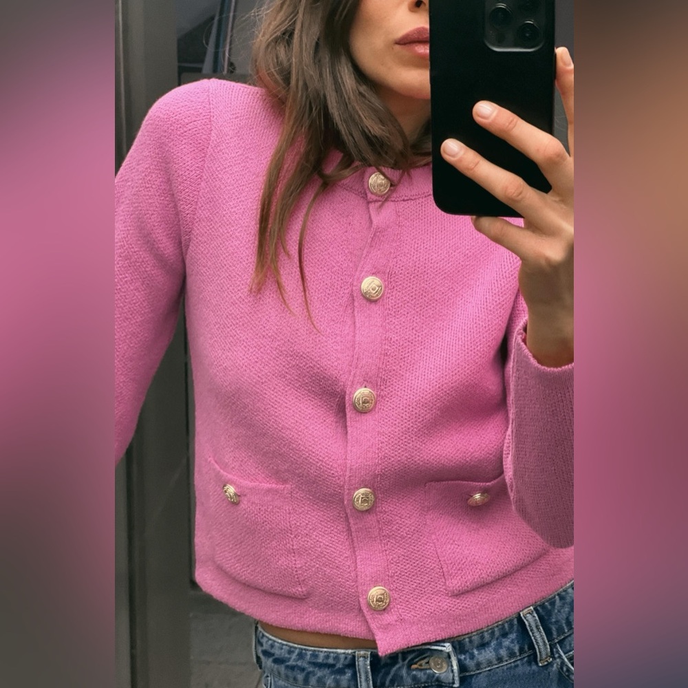 Pink Button-Up Cardigan | Pink Knit Top